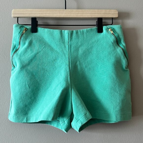 Women's L Zara Collection Cotton Blend Shorts SeaForm Green Zippers High Rise - Picture 2 of 11